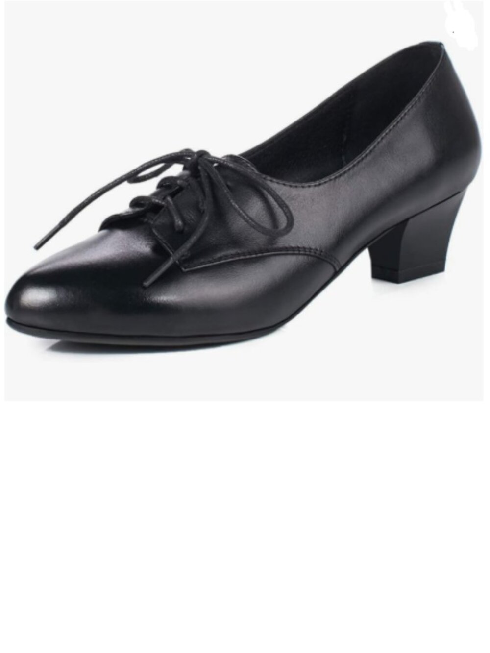 FOWT Black Women Comfort Lace-Up Loafers Pointed Toe Chunky Low Heel Tie Up Pump